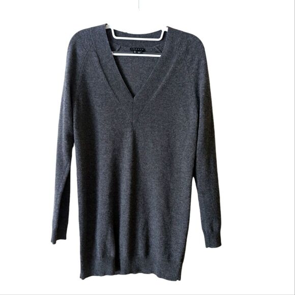 Theory 100% Cashmere Gray V-Neck Sweater Size T/TP - Picture 1 of 9